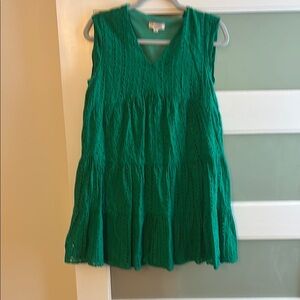 Green eyelet dress.